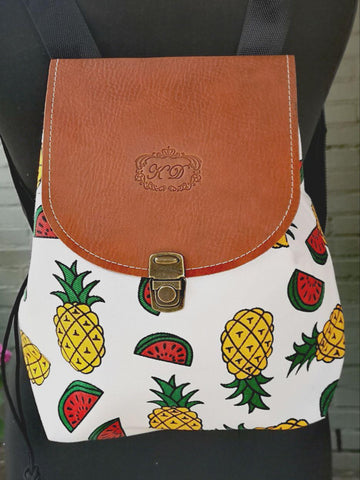 Fruit design collection - rucksack with leather flap - Mixed fruit